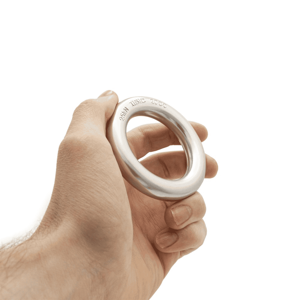 ISC Large Aluminium ring silver in colour being held by hand to show sizing