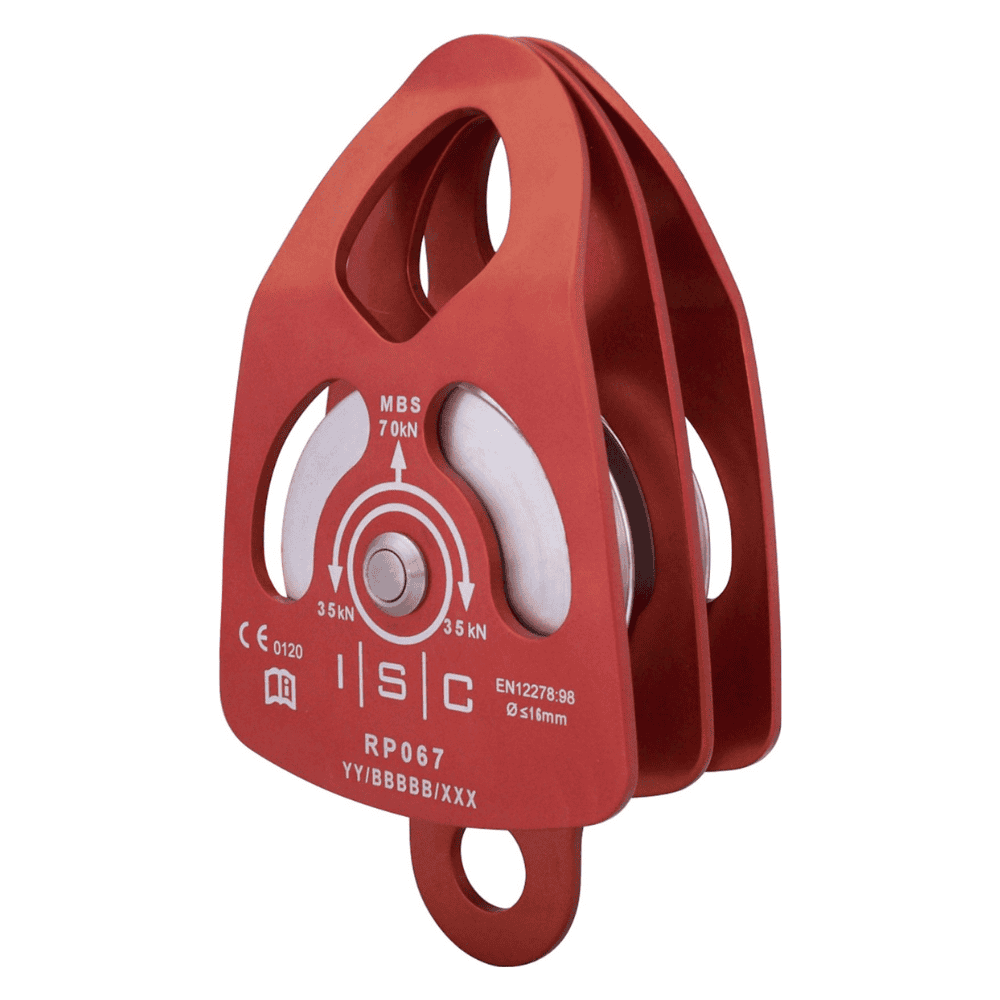 Red ISC Large Double Pulley Aluminium for rope 16mm wide