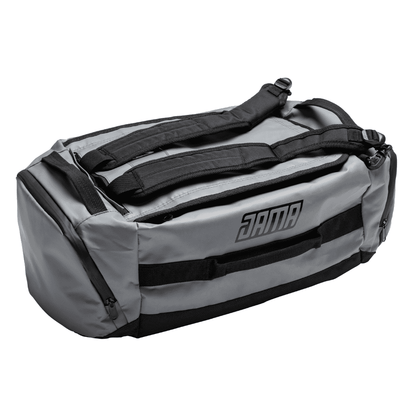 JAMA Duffel Bag in closed position grey bag with black accents
