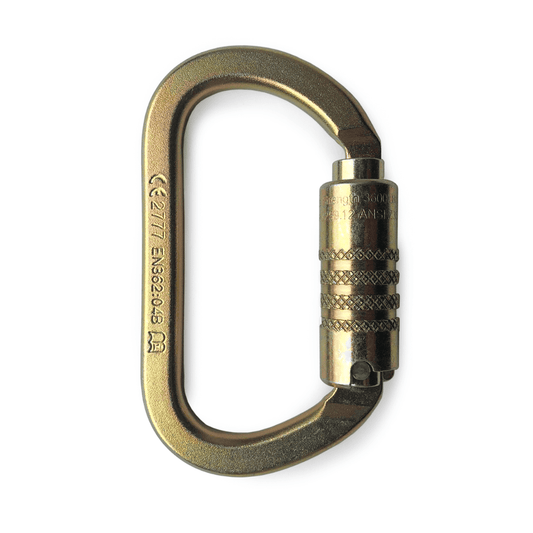 Gold carabiner with triple action gate