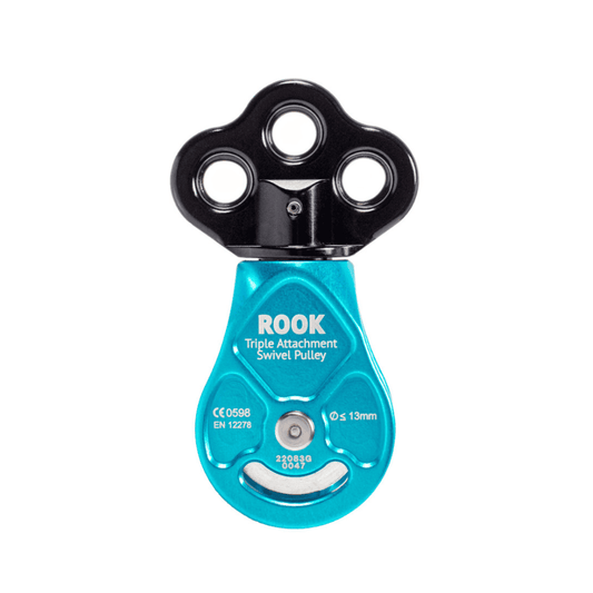 Notch Rook Swivel Pulley blue triple attachment front on view