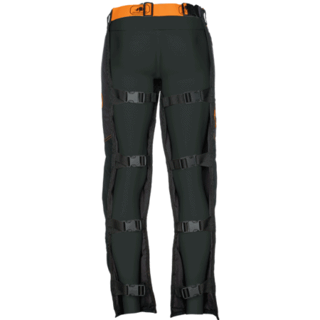 SIP Roadrunner chaps back view with click-on click-off systems
