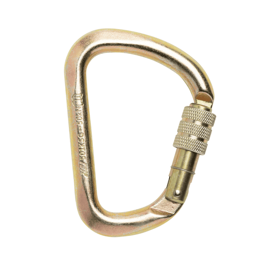 JAMA D Shaped Carabiner gold in colour with a screwgate closing in closed position