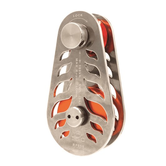 ISC Flame Rigging Pulley for 5/8" (16mm) rope showing lock position