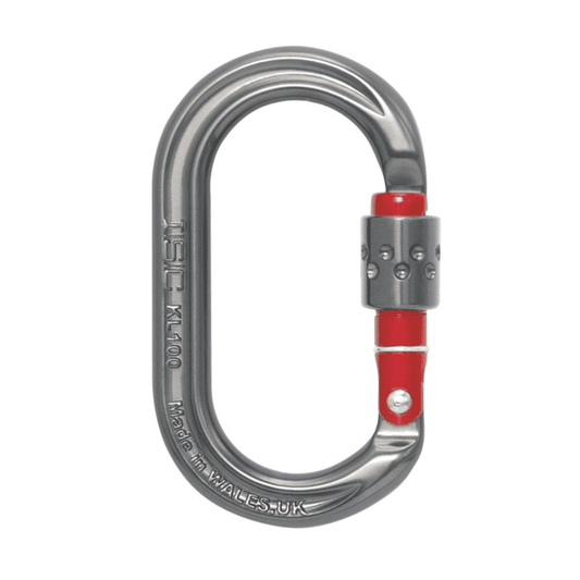 Siilver grey carabiner with red gate